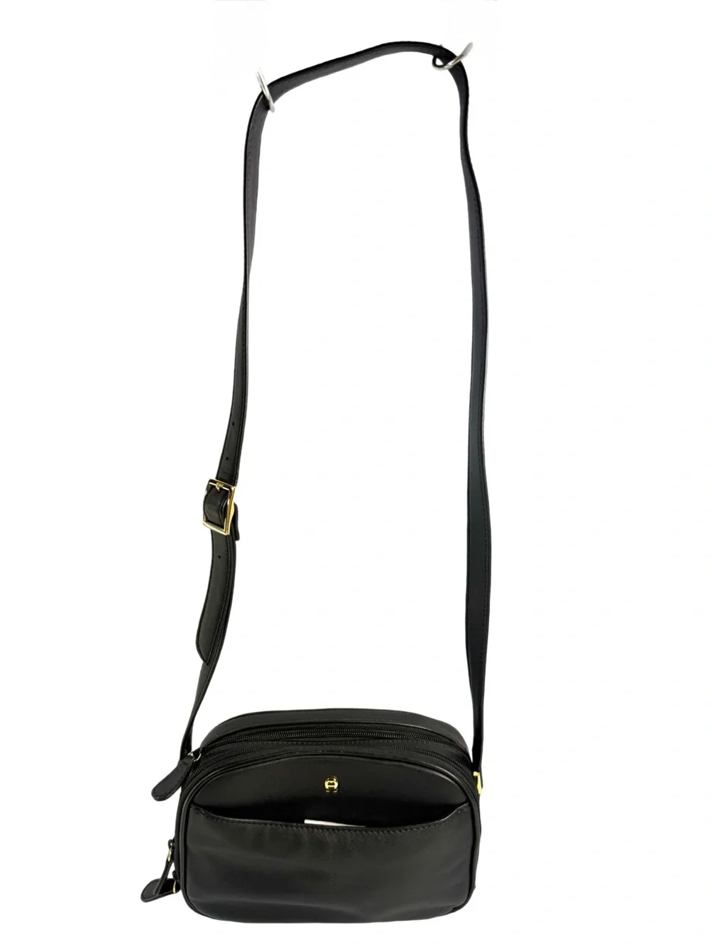 Etienne Aigner Black Crossbody Bag with Gold Hardware